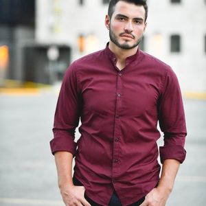 Men Maroon Button Up shirt